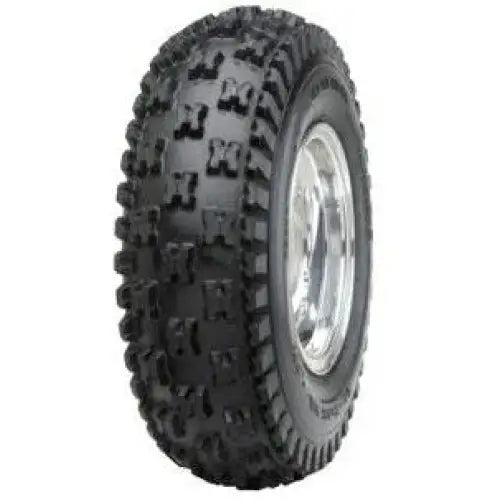 Atv Dekk 22x7-10 Duro DI-2012 Power Trail, skråvisning som fremhever knastedesignet og sølvfarget felg mot hvit bakgrunn.