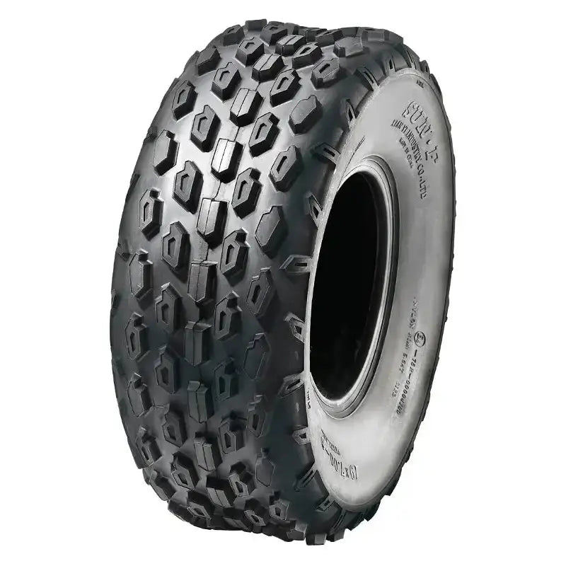 Atv Dekk 145/70 Sunf A-015, trekvart profil som fremhever sekskantet mønster og dype spor i solid gummi.