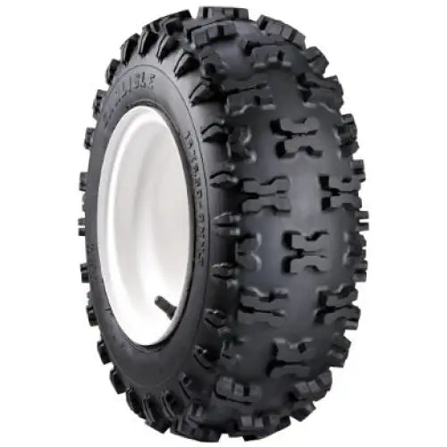 Atv Dekk Snow Hog, side- og frontvisning som fremhever grove knaster og hvit felg montert på dekket.