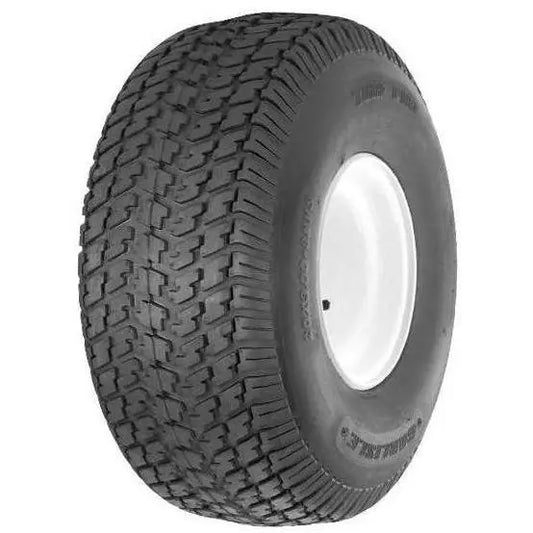 Atv Dekk 12x5-4 Carlisle Turf Pro, skråvisning som fremhever grovt mønster og hvit felg.