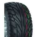 Atv Dekk 22x7-10 Duro DI-2019 Scorcher, nærbilde av sideprofil med rosa og grønne striper på slitebanen.