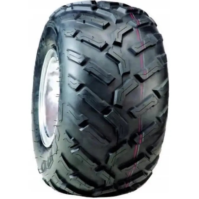 Atv Dekk 23x8-12 Duro DI-2024 Fuze, skråvisning med grovt mønster og rød linje sentrert på slitebanen.