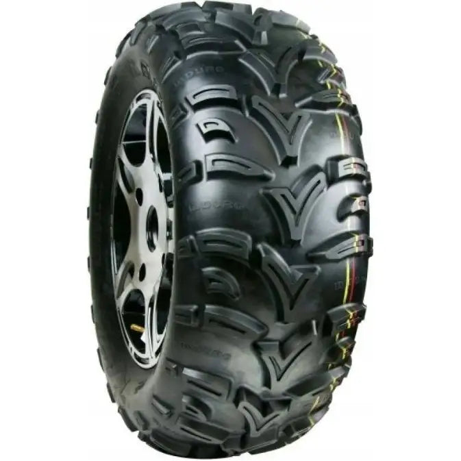 Atv Dekk 26x9-14 Duro DI-2036 Kaden, side- og frontvinkel som viser grovt terrengmønster og sort felg.