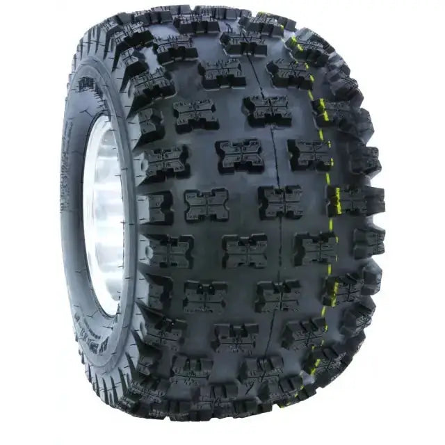 Atv Dekk 20x10-9 Duro DI2011 Berm Raider, skråvisning av grovt mønster og gule sidekanter.