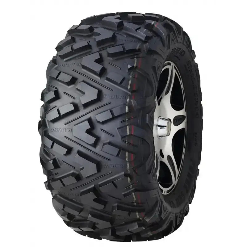 Atv Dekk 30x10R14 Duro DI2039 Power Grip V2, skråvisning som fremhever brede spor og sølvfelg mot hvit bakgrunn.