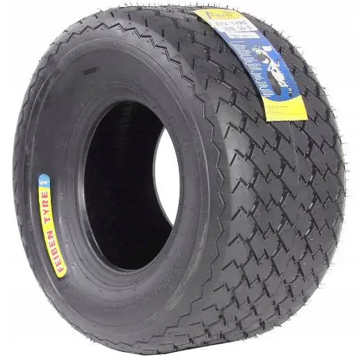 Atv Dekk Feiben Tyre FB801, skrå forfra med tydelig mønster, etikett og fargerikt sideemblem.