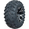 Atv Dekk 22x11-9 Forerunner Mars B, skråvisning av grovt mønster og sølvfelg med stjerneformet design.