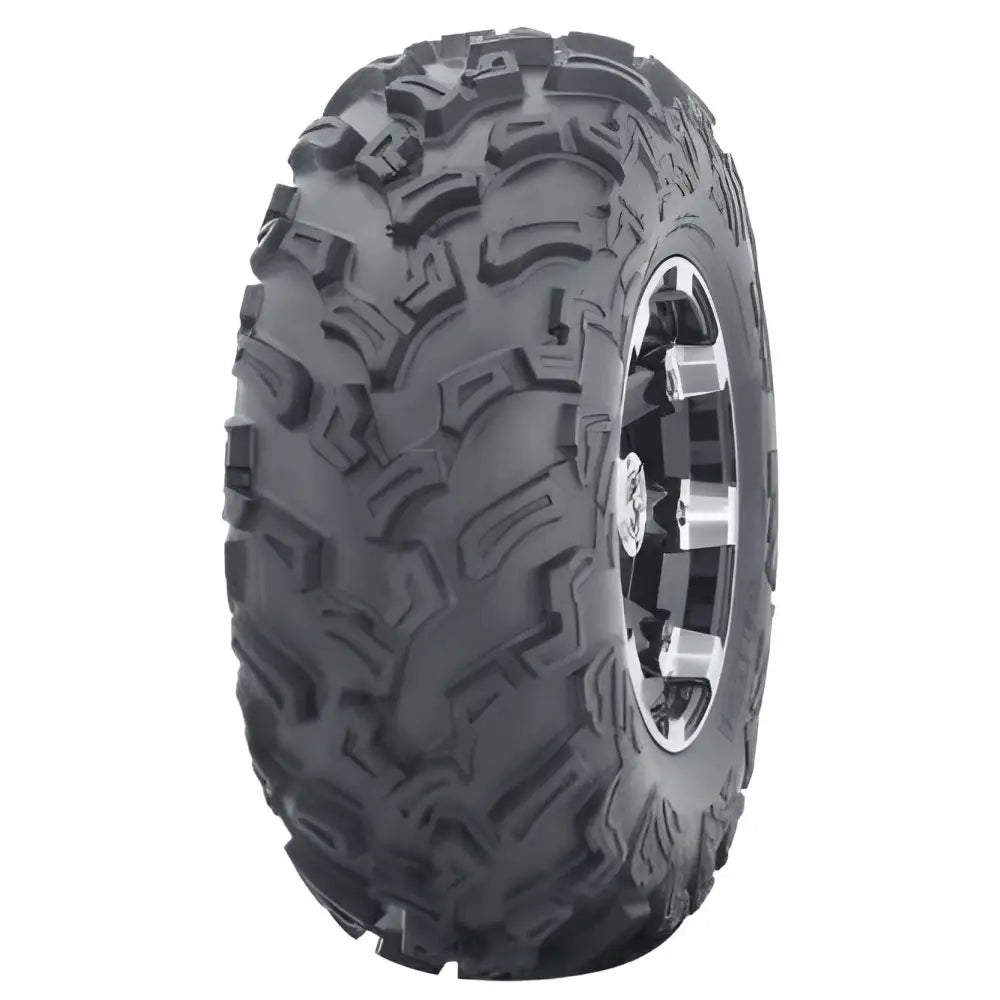 Atv Dekk 25x8-12 Hakuba med grovt, dypt mønster og sølvfarget felg, sett fra skrå vinkel for detaljert profil.