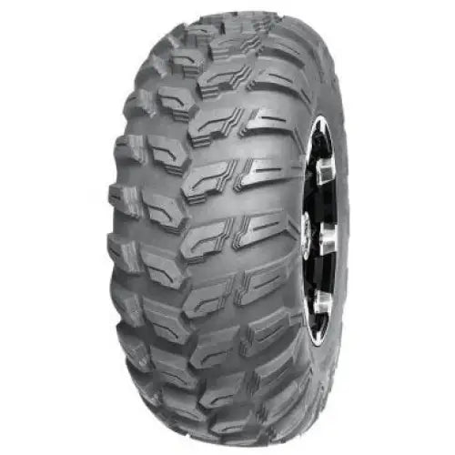 Atv Dekk 25x10-12 Journey, skråvisning som fremhever kraftige mønstre og metalliske felgdetaljer for godt grep.