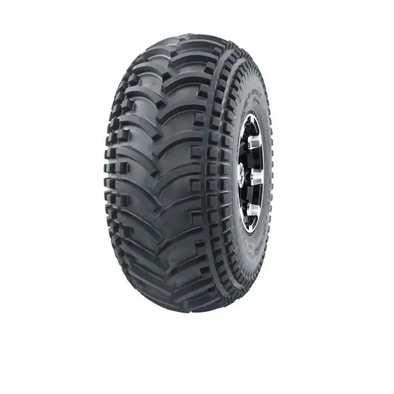 Atv Dekk 25x13-9 Journey P308, skråvisning som fremhever dype spor og sølvdetaljer på svarte felger.