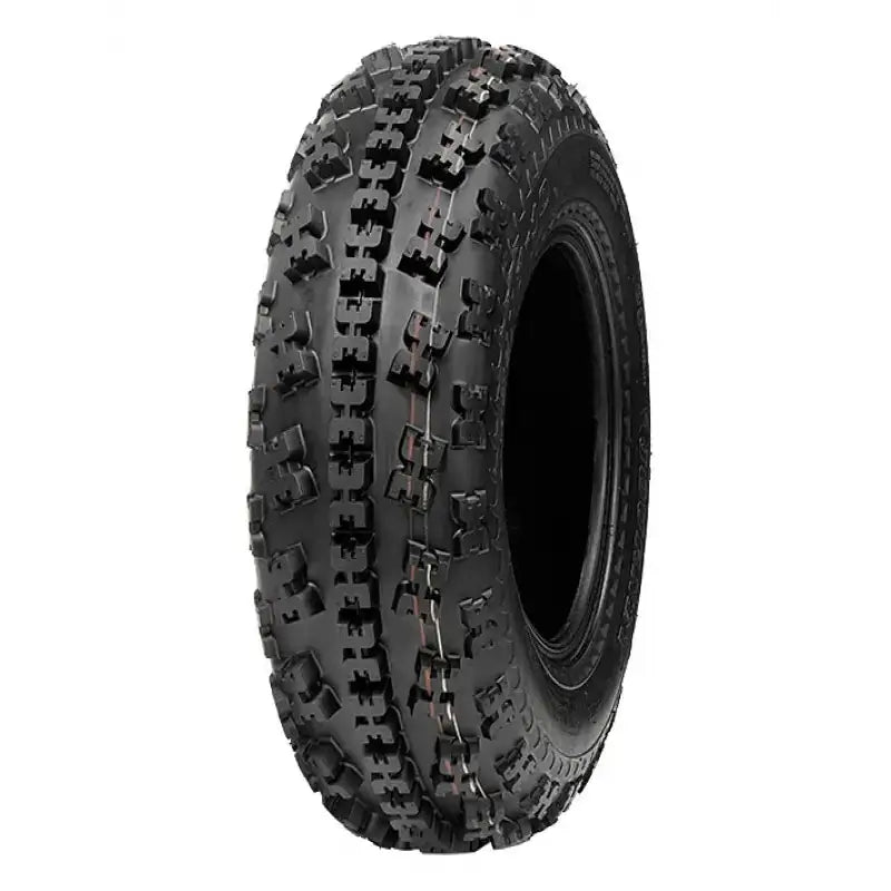 Atv Dekk 22x7-10 Journey P348, skrå frontvisning som fremhever grove knaster og markant mønster mot hvit bakgrunn.