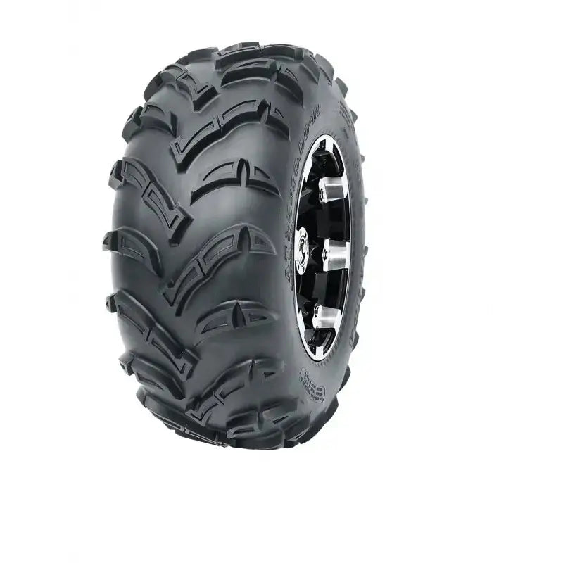 Atv Dekk 25x10-12 Journey P377 med markert, dypt mønster og sort felg med sølvdetaljer, sett fra skrå vinkel.
