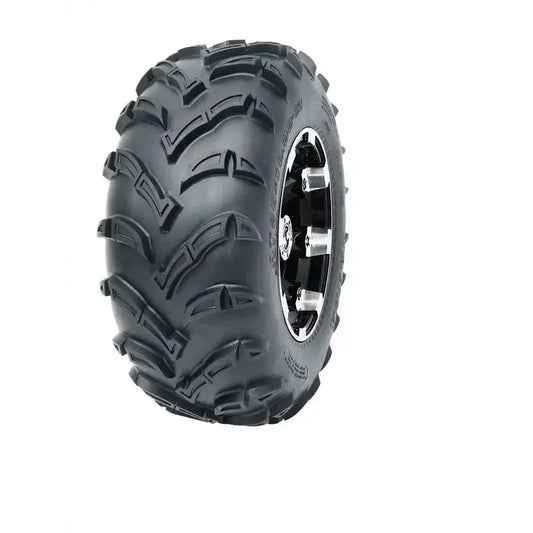 Atv Dekk 25x10-12 Journey P377 med markert, dypt mønster og sort felg med sølvdetaljer, sett fra skrå vinkel.