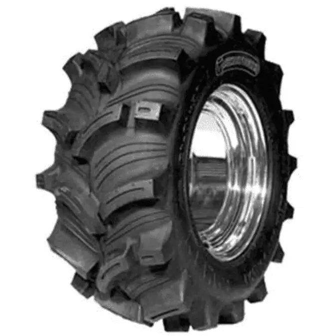 Atv Dekk 25x10-12 Kenda Executioner K538, skråvisning som fremhever de dype knastene og blank metallfelg.
