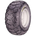 Atv Dekk 20x11-9 Kenda Road Go, skråvisning som fremhever de dype sporene og den hvite felgen mot lys bakgrunn.