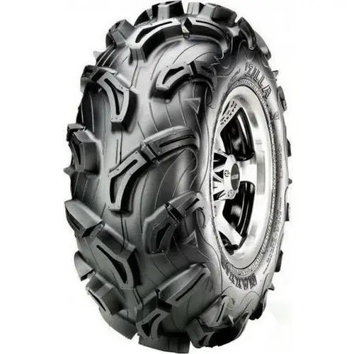 Atv Dekk 28x12-12 Maxxis MU02 Zilla, side- og frontvinkel som fremhever dypt mønster og tofarget felg.
