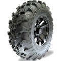 Atv Dekk 26x9R12 Pit Bull Growler med dype knaster, skrå visning som fremhever felgens sølvdetaljer.