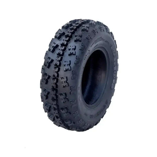 Atv Dekk 23x7-10 Roadguider Eos Front, skråvisning som fremhever det grove mønsteret og den solide gummikvaliteten.