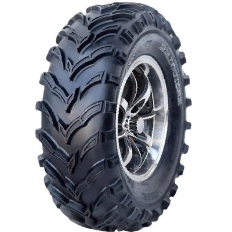 Atv Dekk 25x12-12 Roadguider Mars med grovt mønster, skråvisning som fremhever dype spor og sølvfarget felg.