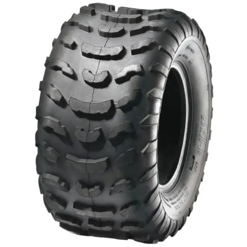 Atv Dekk 22x10-10 Sunf A-006, skrått forfra med markerte, dype knaster og robust terrengmønster mot hvit bakgrunn.