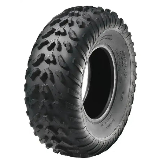 Atv Dekk 23x7-10 Sunf A-007, skråvisning som fremhever grove knotter og mønster for optimalt terrenggrep.