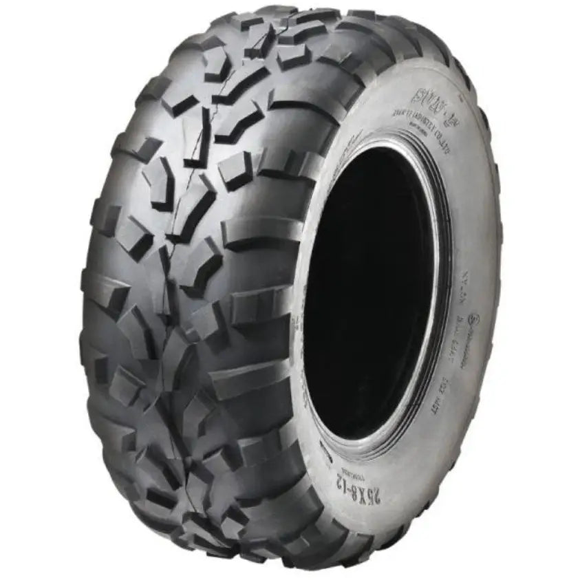 Atv Dekk 25x11-12 Sunf A-010, sidevinklet visning som fremhever de markerte terrengknastene og grovt mønster.