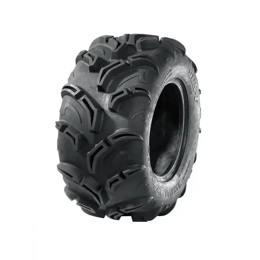 Atv Dekk 25x8-12 Sunf A-048, side- og frontperspektiv som fremhever dype spor og markerte knaster i gummien.
