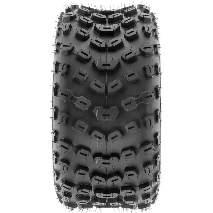 Atv Dekk 22x11-10 Sunf A005, frontbilde som fremhever knottemønsteret og gummipiggene på nytt dekk.