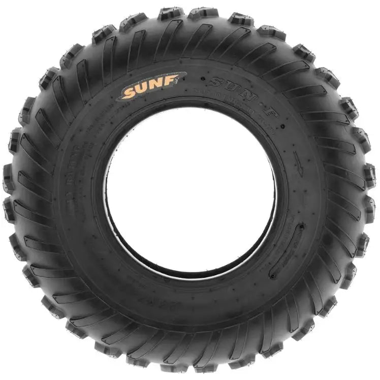 Atv Dekk 20x7-8 Sunf A007, frontbilde som fremhever grovt terrengmønster og guloransje logo på siden.