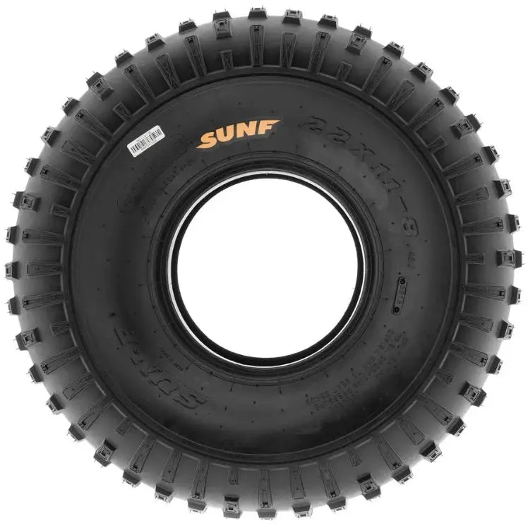 Atv Dekk 16x8-7 Sunf A011, frontbilde som viser grove knaster, oransje merkevare og hvit etikett på siden.