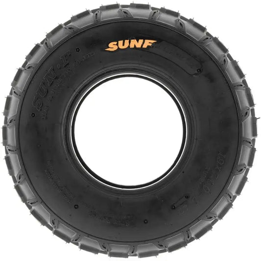 Atv Dekk 19x7-8 Sunf A015, frontvisning som viser markert mønster og oransje SUNF-logo på dekksiden.