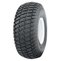 Atv Dekk 13x5-6 Wanda P332, skråvisning som fremhever dypt grovt mønster og hvit felg mot lys bakgrunn.